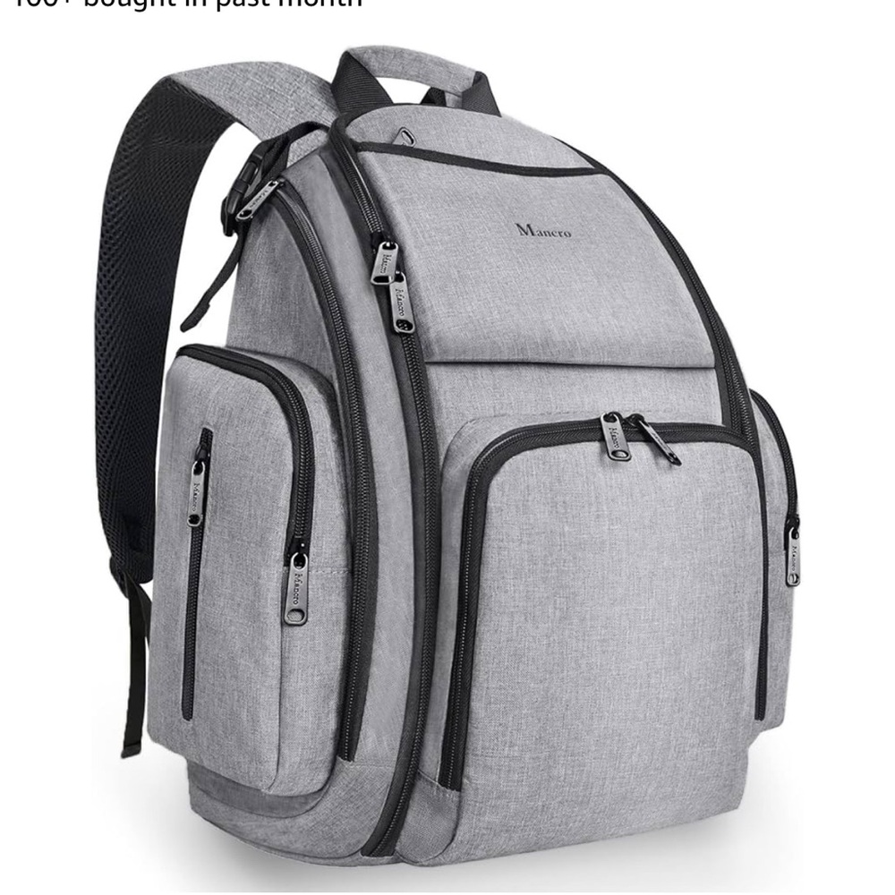 Mancro Diaper Bag Backpack Gray Waterproof Multicompartments Insulated Pockets